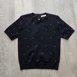 Black Short Sleeve with inlaid Pearls Size XS